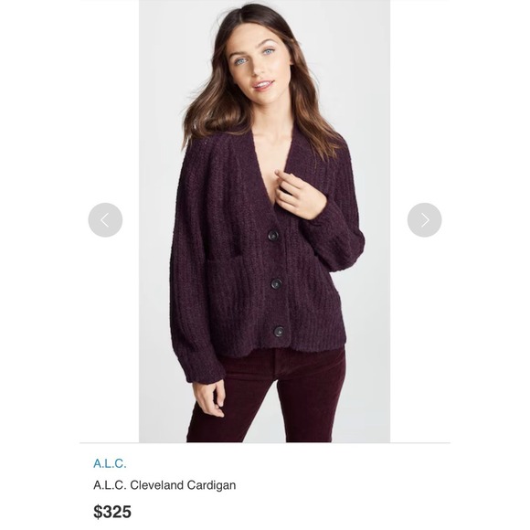 Sweaters - A.L.C. Burgundy Cleveland V-Neck Ribbed-Knit Cardigan Size M Retail$325